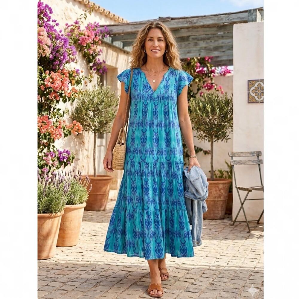 La Plage Bailey Maxi Dress Batik Leaf XS Resort Boho chic